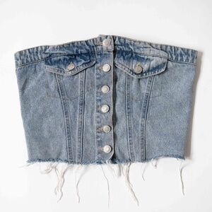Peaofblrd Denim Button Up Crop Corset Bustier Top *Runs Small*
